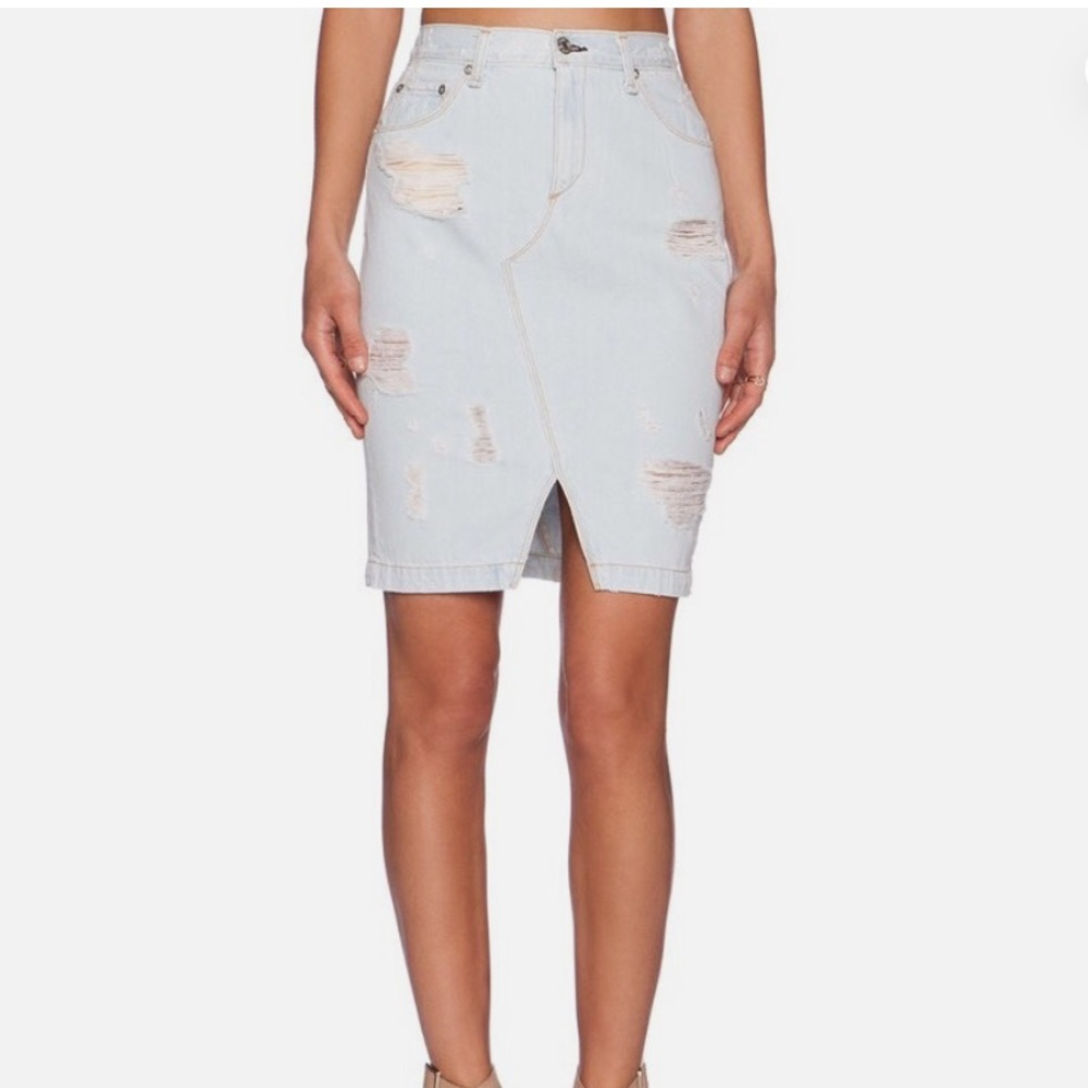 Rag & Bone Distressed Light Blue Pencil Skirt